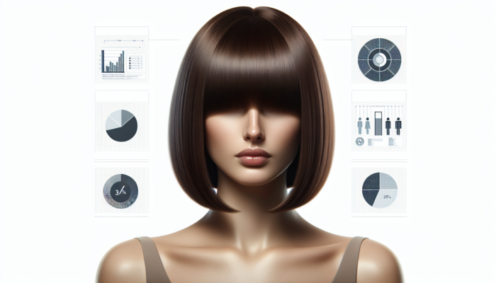 Sleek blunt bob haircut, straight edges, rich brunette, elegantly framing an oval face.